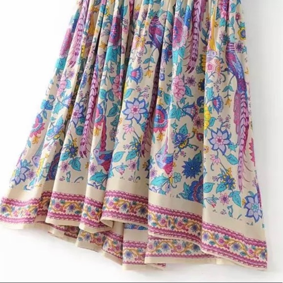 Colorful Bird Boho Floral Gypsy Print Dress bold - Picture 10 of 11